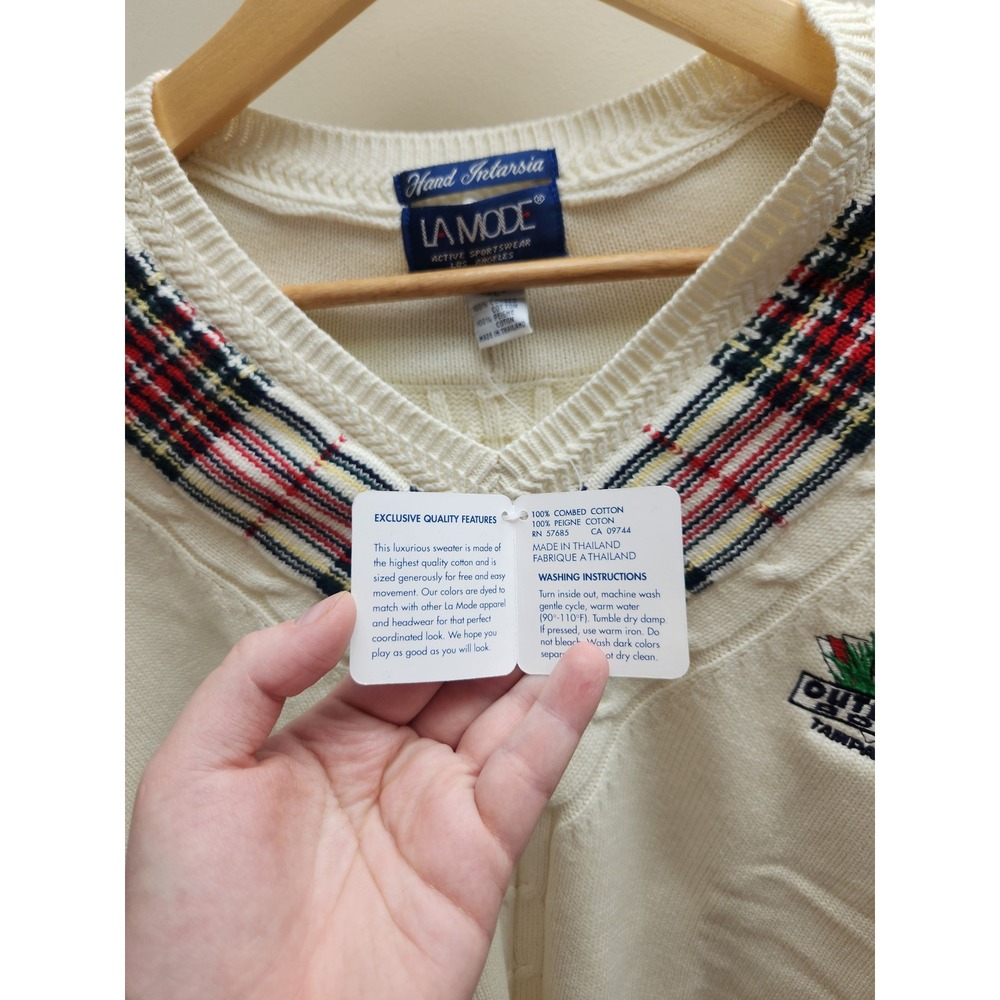 La Mode Outback Bowl Tampa Bay Sweater Mens XL Cream Plaid V-Neck Cotton‎ NWT